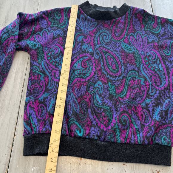 Vtg Season Ticket Teal Purple Pink Floral Paisley 80s Sweater Women’s Sz M - Picture 2 of 6